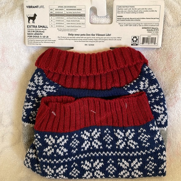 VibrantLife Sweater Sz. XS 10.5” For Dogs: 5-10 LB Chihuahua, Miniature Poodle - Picture 2 of 2